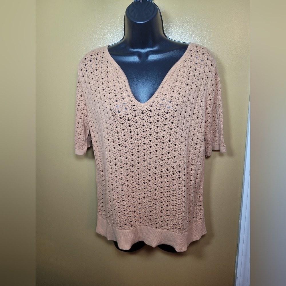 Banana Republic Factory 100% Organic Cotton Pointelle Peach Knit Top sz XL